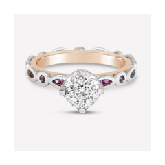 18K/750雙環紅白黃金雙色紅寶石鑽石戒指
