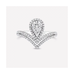 18K/750高貴光環水滴密鑲白色黃金鑽石戒指