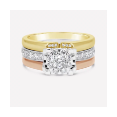 18K/750時尚三層三色黃金鑽石戒指
