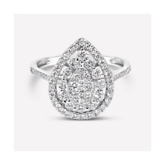 18K/750華麗光環水滴白色黃金鑽石戒指
