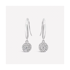 18K/750閃耀光環花形白色黃金鑽石垂吊式耳環