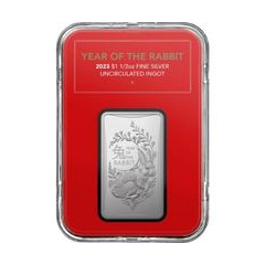澳洲2023兔年生肖99.9%磨砂銀塊1/2盎司
